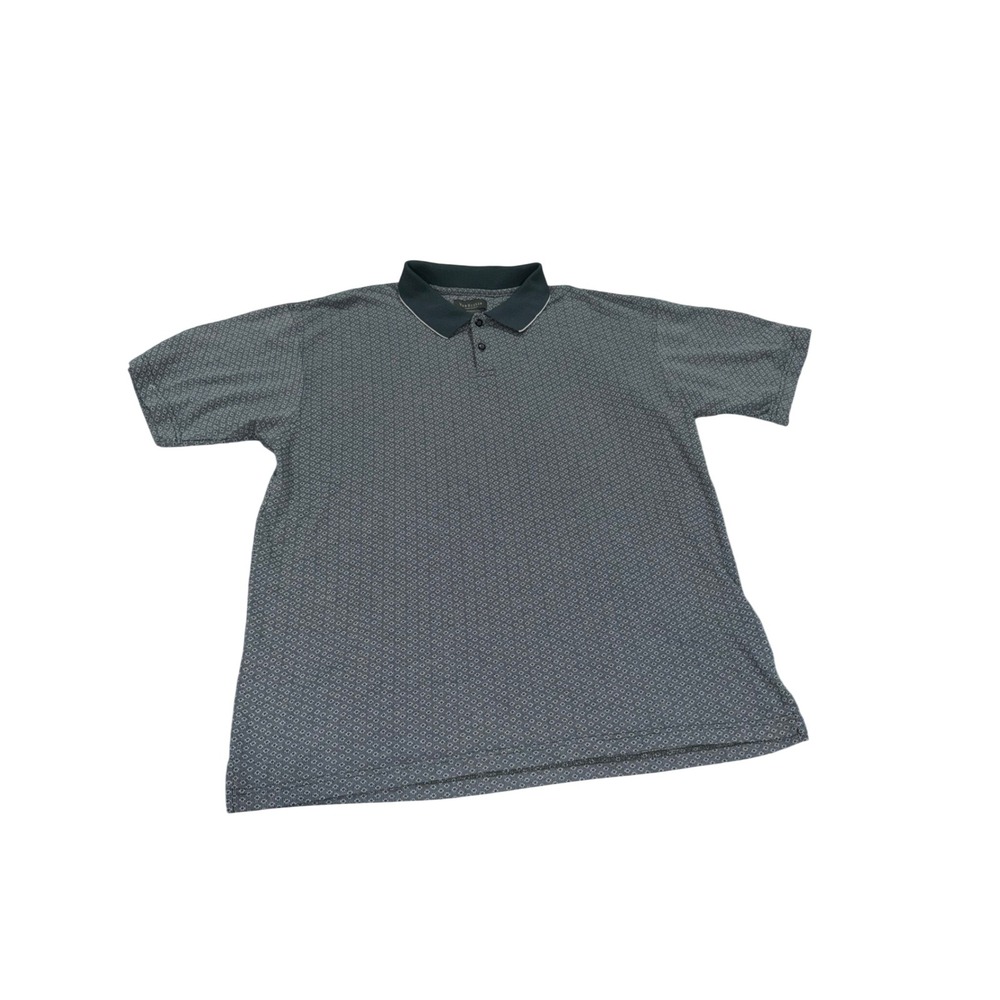 Van Heusen Mens XL Geometric Print Short Sleeve Polo Shirt Dark Blue Casual Golf